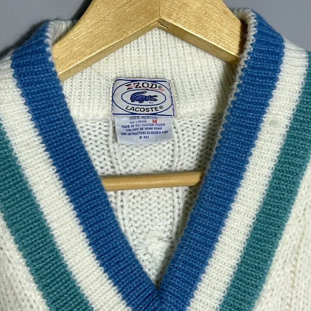 Izod Lacoste Cable Knit Vintage Sweater Vest Mens Size Medium White Preppy